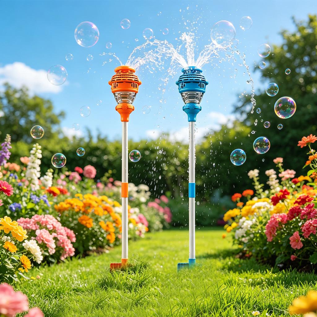 Outdoor Streetlight Bubble Machine – 2- In -1 Automatic Bubble Blower & Water Sprayer – Rechargeable Camping & Party Bubble Toy