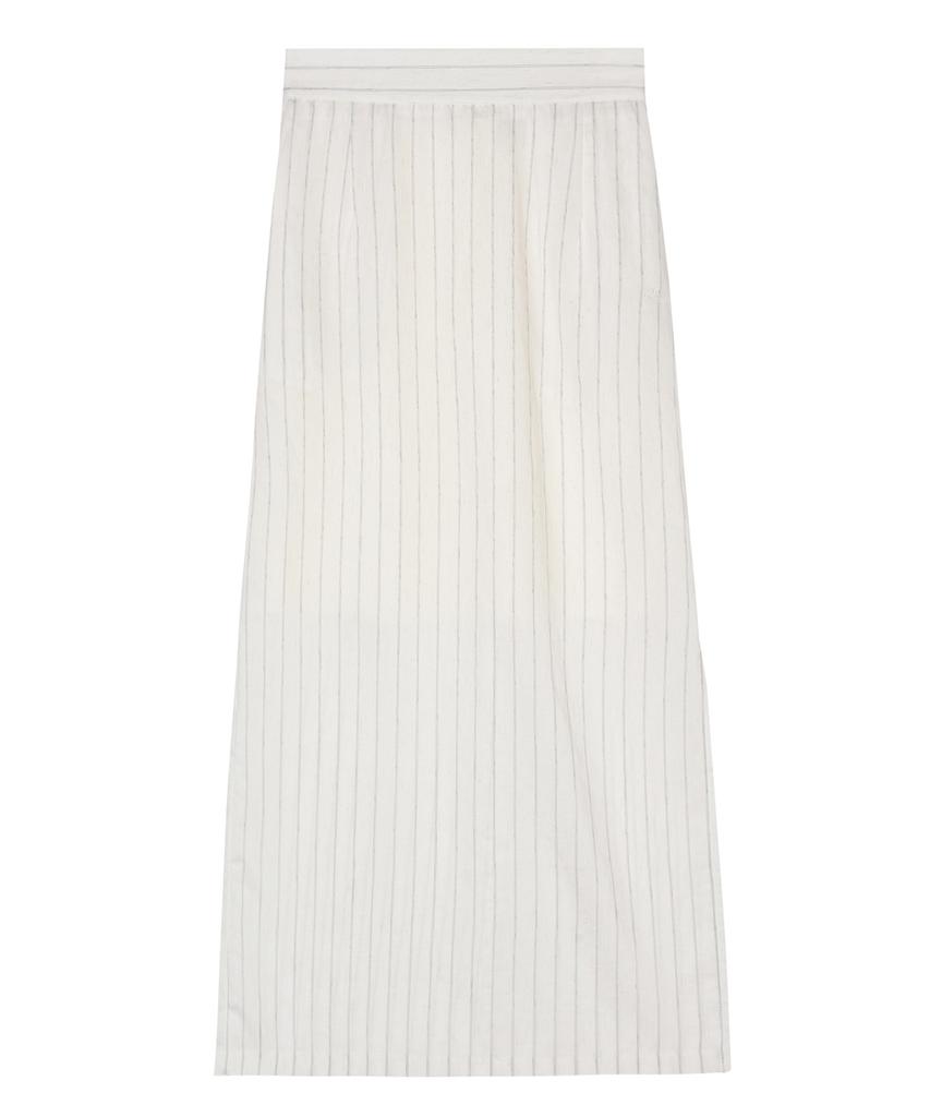 Nigaennikol Linen Stripe Long Skirt_Ivory