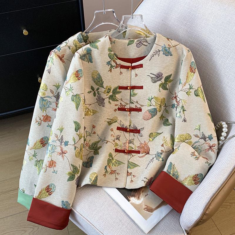 

Autumn Chinese Style Hanfu Embroidered Cardigan with Brocade Frog Fasteners Large червоний