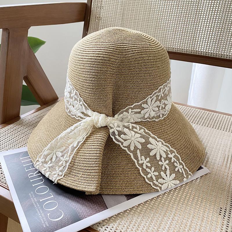 New Lace Edge Elegant Straw Hat Children's Summer Big Brim Sun Protection and UV Protection Sun Hat