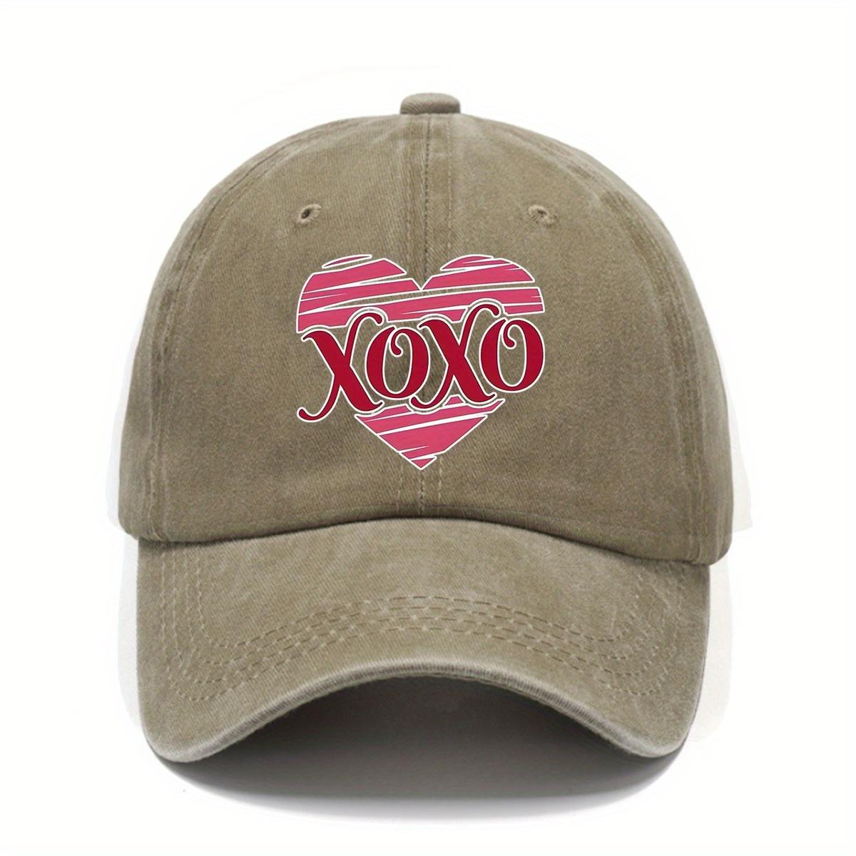 XOXO Принт Сердечки Стирка Бейсболка Винтажная Потертая Регулируемая Папина Шляпа Повседневная Унисекс One Size