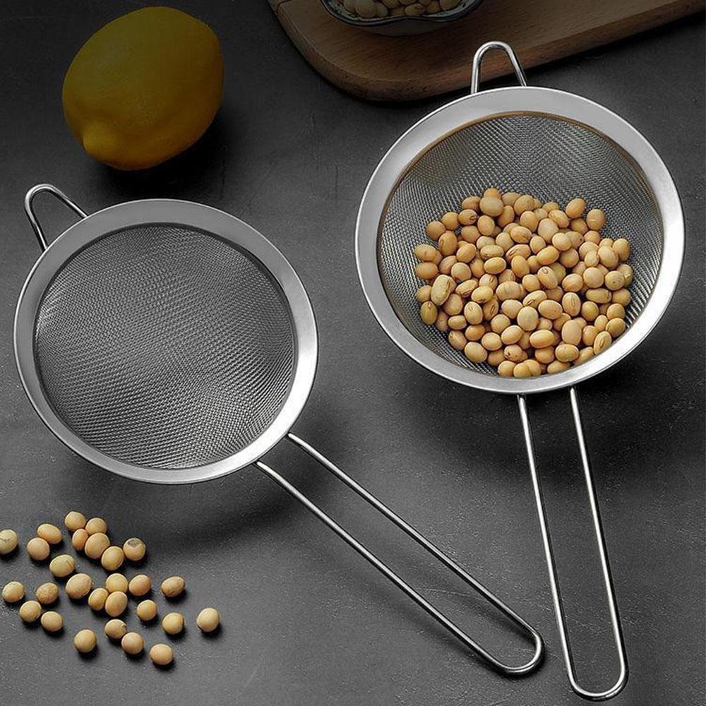 Stainless Steel Colander Soy Milk Filter Noodle Scoop Flour Sieve Kitchen Oil Soy Milk Filter Baking Tool Filter Sieve Oil Leak Spoon Net Colander