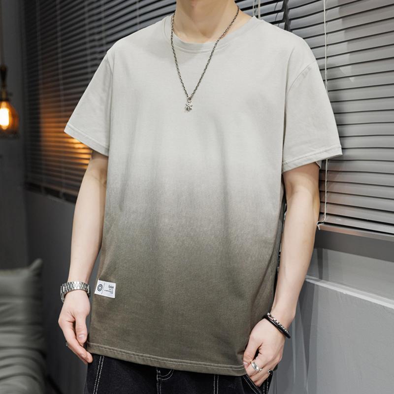 

Градиентные футболки свободного кроя в американском ретро-стиле, летние новые повседневные футболки с круглым вырезом, мужская одежда, модные пуловеры с коротким рукавом и нашивками L белый