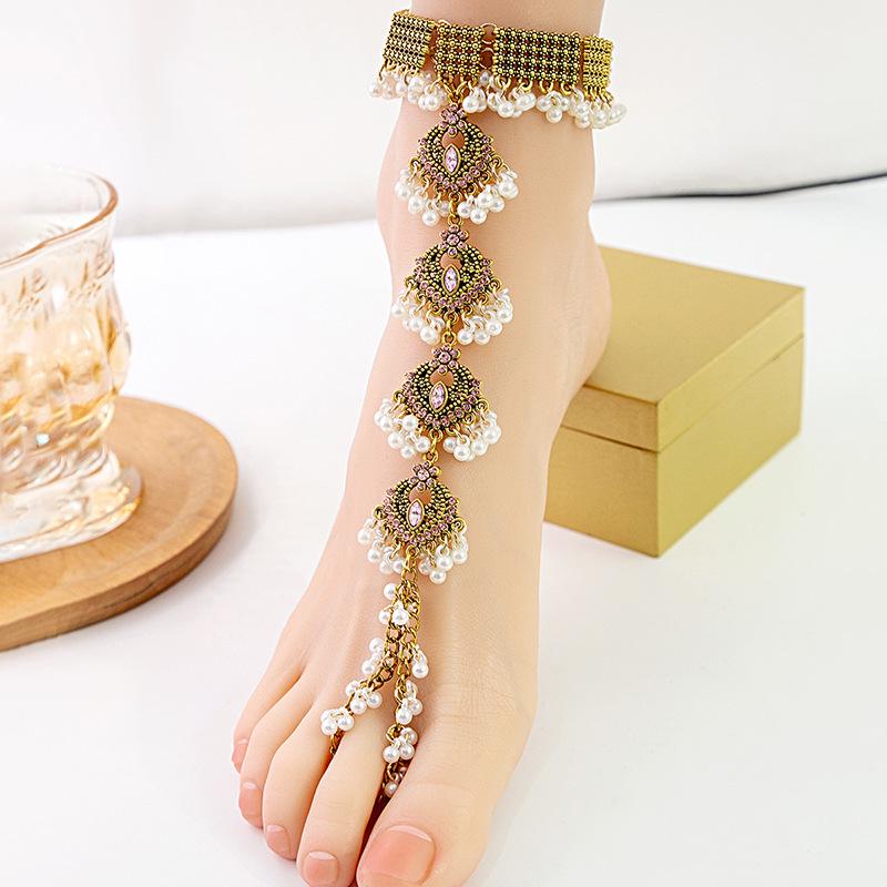 Retro Ethnic Geometric Water Drop Anklet - Bohemian Style Round Foot Ornament
