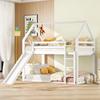 Stable Base Bunk Bed with Ladder Slide Falling Protection House Bed Strong Load Bearing Double Bed Solid Structure Wood Frame Family Loft Bed Bedroom