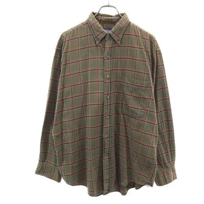 LANDS' END 90s Old Long Sleeve Flannel Shirt L Khaki Men's Used