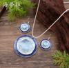 New enamel three-layer round cake stud earrings long pendant set, women's exaggerated high-end round necklace