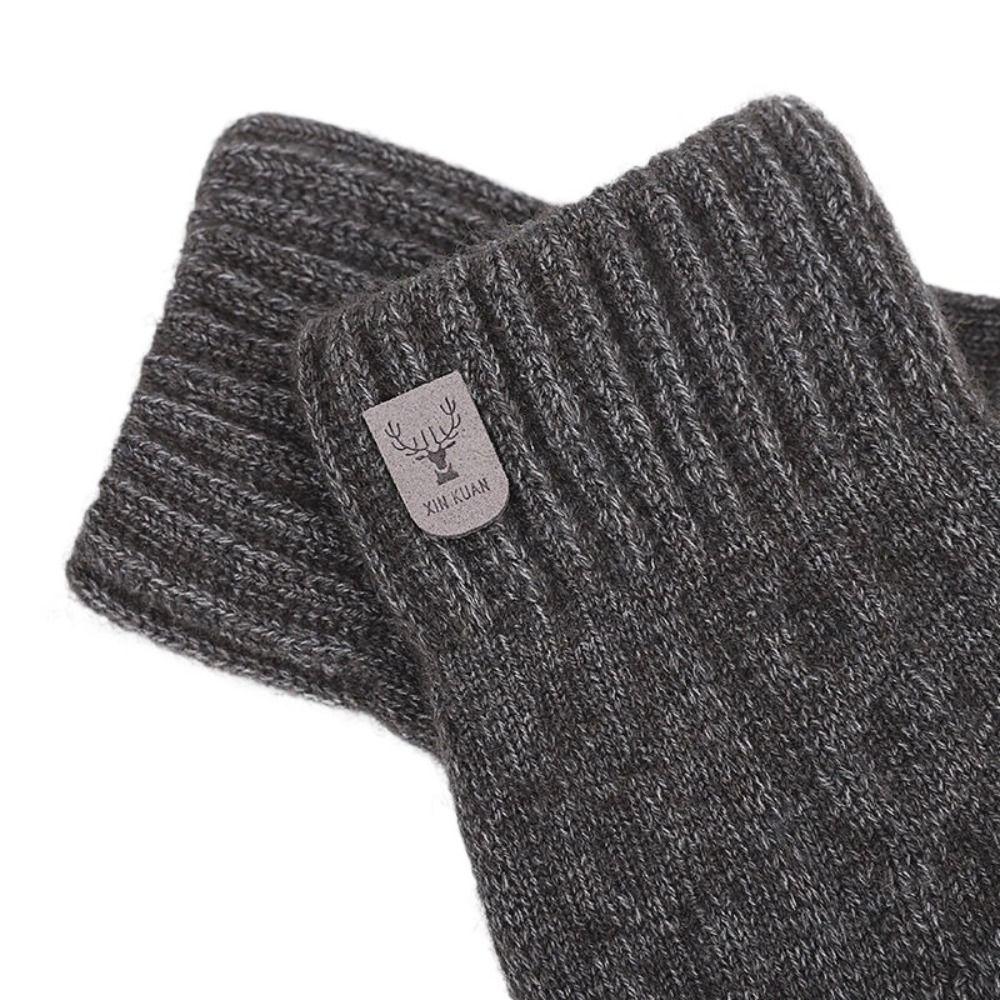 Solid Color Knitted Woolen Gloves Touchscreen Full Finger Gloves Nonslip Men Knitted Gloves  Male