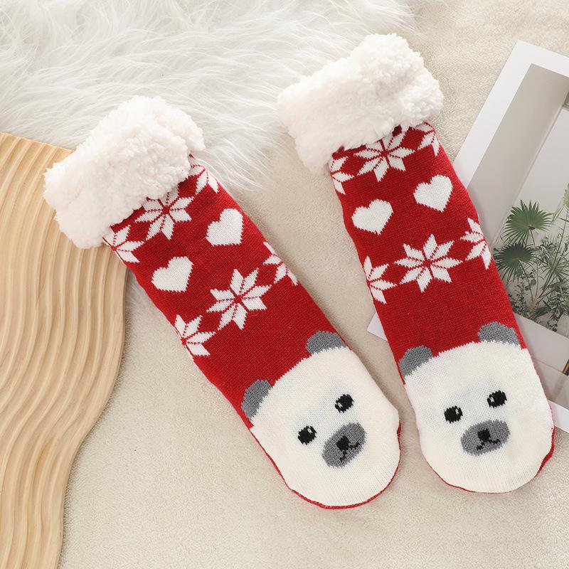 Cross-Border Women's Christmas Fleece Blanket Floor Slipper Socks – Thickened Cotton Sleep Stockings