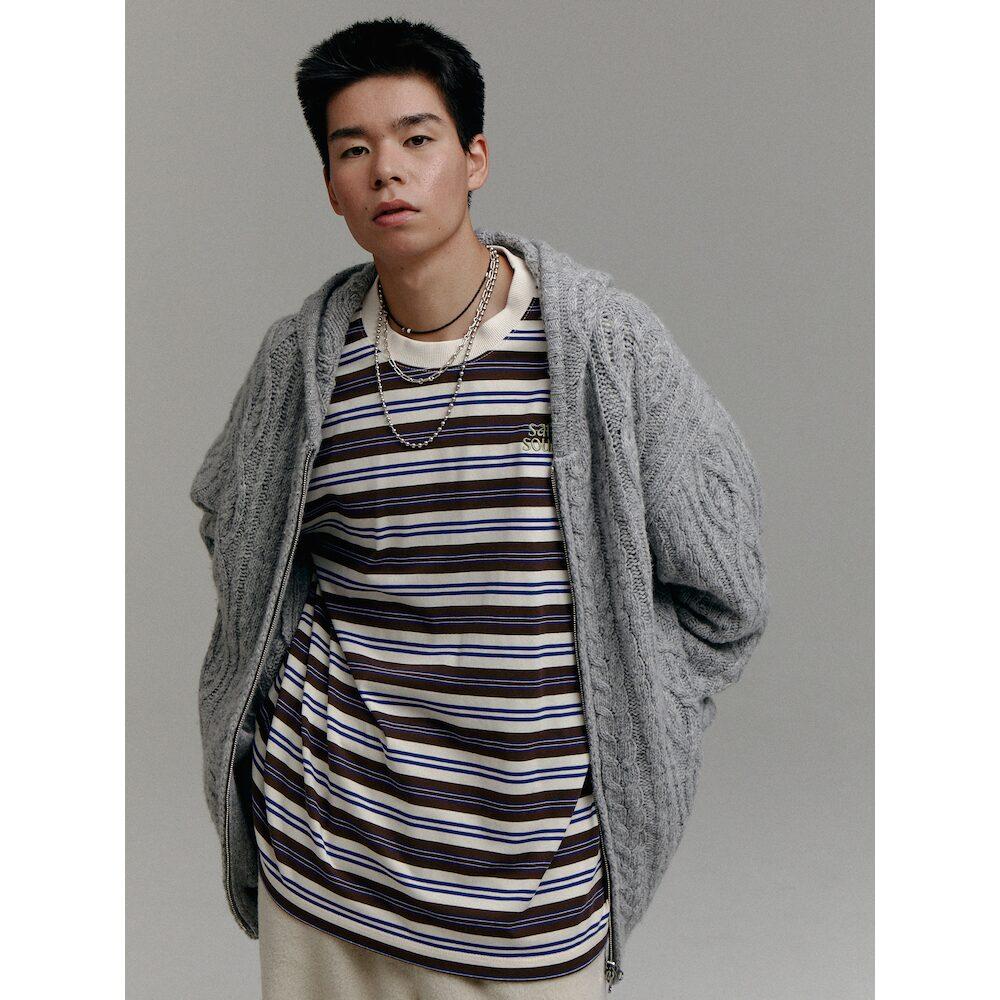 Sand Sound (Unisex) Wool Blend Cable Knit Zip-Up Hoodie Grey