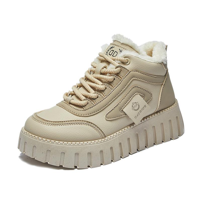 Damen Winter Pelzgefütterte High Top Sneaker Outdoor Slip-on Fleecegefütterte Schneestiefel Warme Lässige Stiefeletten Kunstleder Kurze Stiefeletten