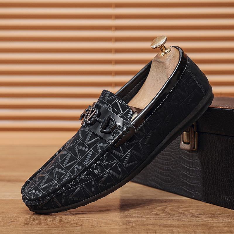 Summer New Doudou Shoes Men's Casual Trend Soft Leather Soft-soled Shoes Fashion Printing High-end Men's