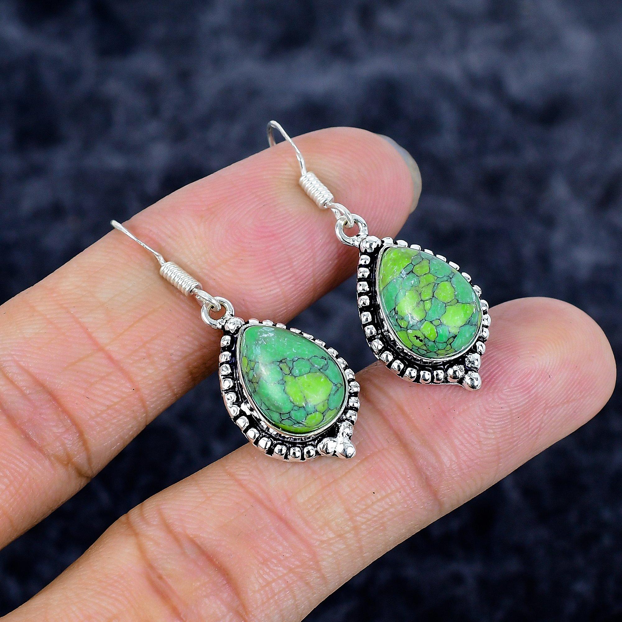 

Copper Green Turquoise Gemstone 925 Sterling Silver Jewelry Earring 1.58 M-3365
