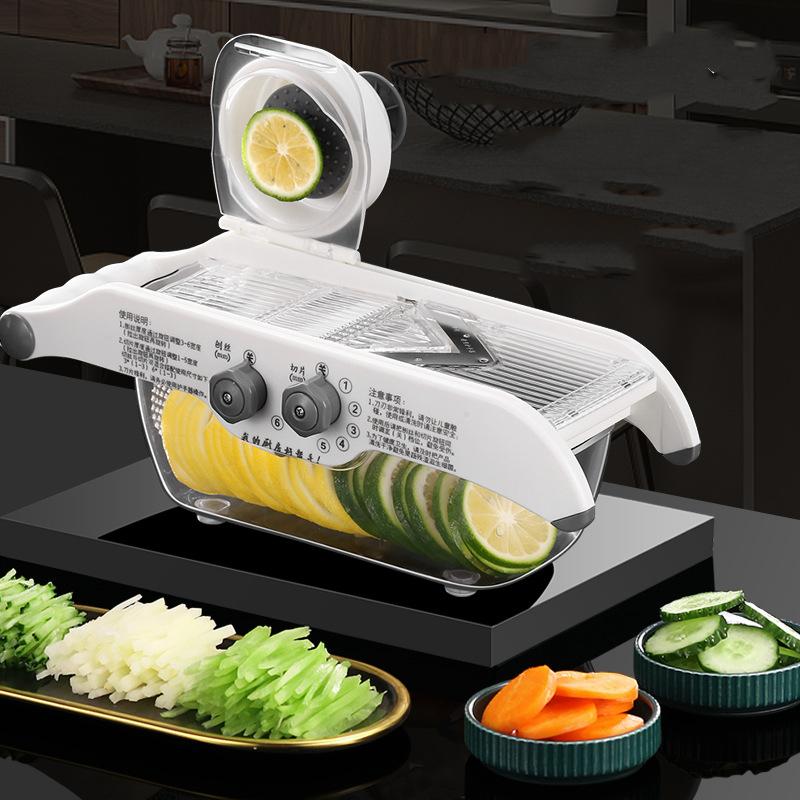 Lemon Slicer Adjustable Vegetable Food Cutter Slicing Machine Julienned with Basket Multifunctional Manual Potato Fruit Kitchen