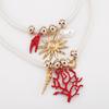 Unique Creative European American Exaggerated Blood Coral Branch Sun Pendant Bohemian Leather Rope Necklace Women Trendy Jewelry