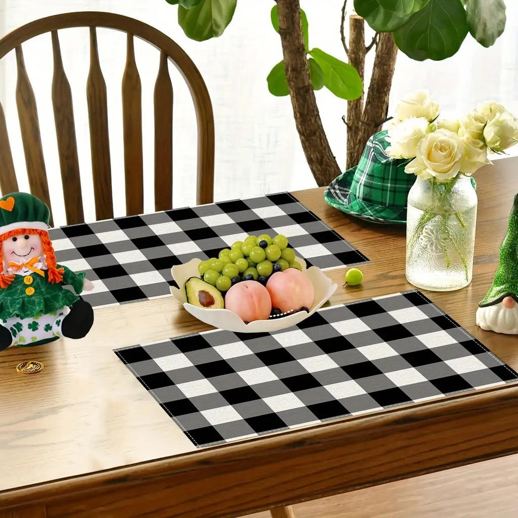 4pcs Black and White Checkered Placemats, 11.81x17.72- Durable, Rectangular Table Mats for Dining, Kitchen, and Party Decor