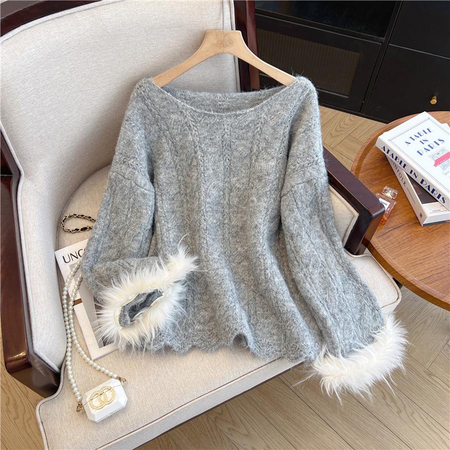 Soft and Fluffy Marabou Ponytail Sleeve Sweater Coat Autumn Winter Plus Size Women's Clothing Lazy Style Knit Top Wide Sleeve Shirt