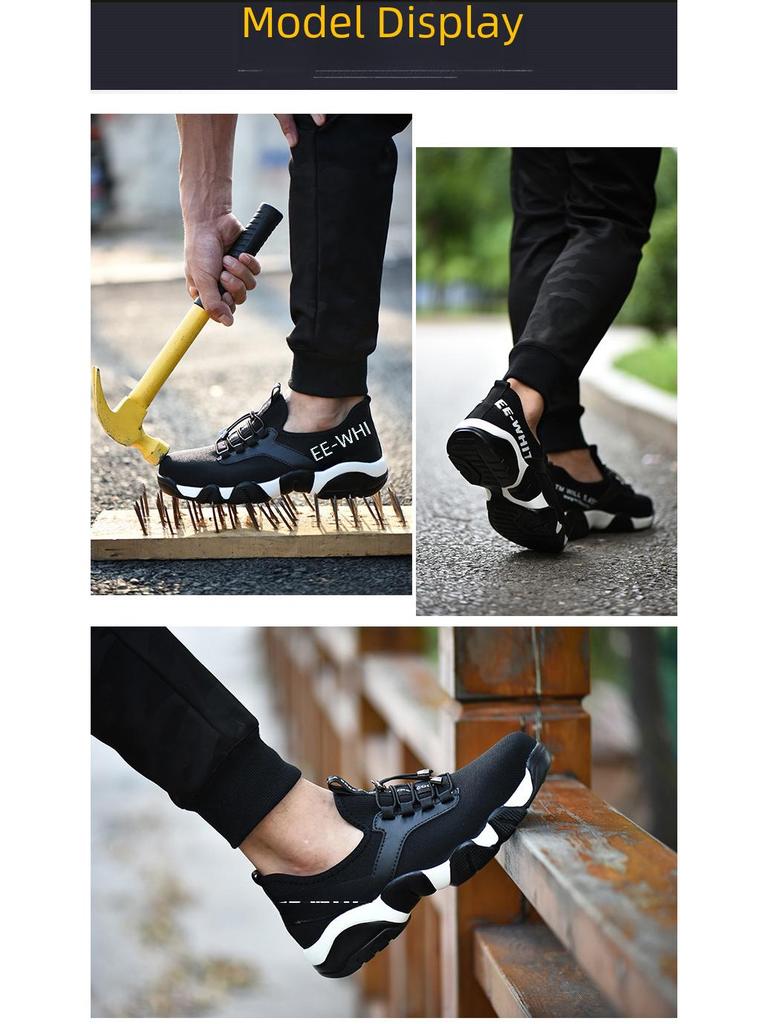 Men's Lightweight Safety Work Shoes: Anti-Smash, Anti-Puncture, Breathable, Non-Slip, Wear-Resistant.