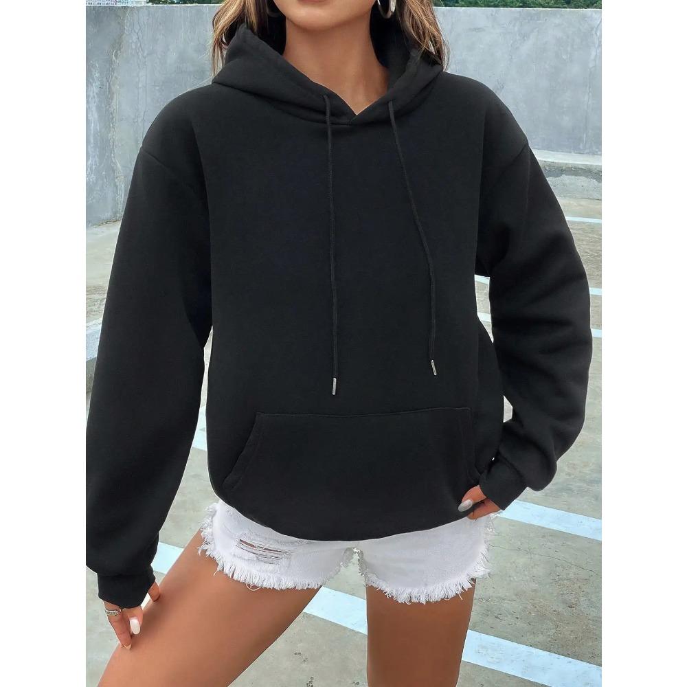Solid Color Casual Hoodie For Female Pocket Creative Hoody All-Match Street Clothes Womens Fleece Unisex Pullovers