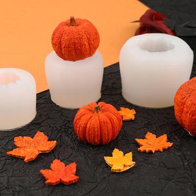 Moule Bougie Parfumée Citrouille Halloween Citrouille Simulée 3D Feuilles d'Érable Moules à Biscuits DIY Silicone Gâteau Chocolat Fondant