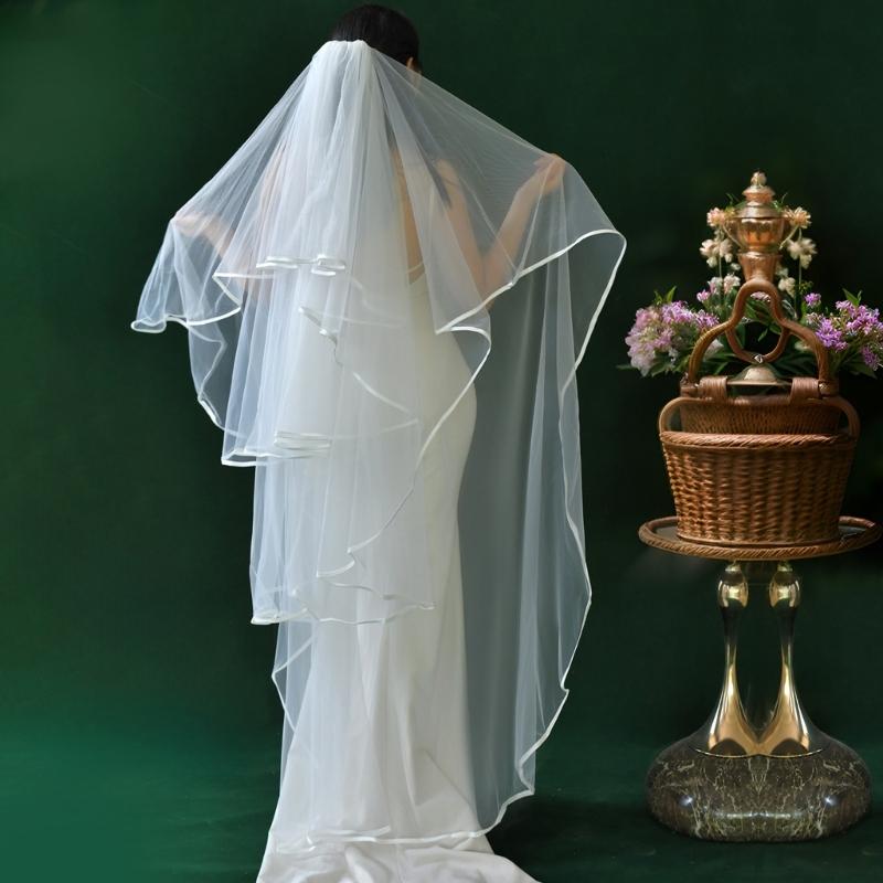 Tiered Wedding Veils Shoulder Back Coverage Breathable Tulle Bridal Veils Headpiece WithInvisible Hair Pin for Wedding