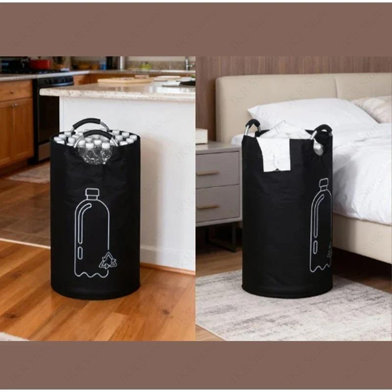 Foldable 82L Recycling Storage Basket Large Capacity Empty Bottle Bag Aluminum Handle for Kitchen Laundry Room Organizer Pack