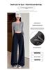 Women's High Waist Gray Striped Wide-Leg Pants - Early Spring 2026 Casual, Slimming, Relaxed Fit