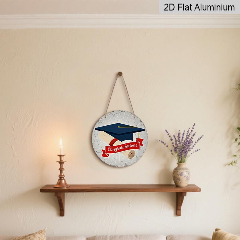 2D Flat 1pc, 8x8 in, Graduation Happy Aluminum Metal Decorative Signs & Plaques, Local Style with Graduation Cap and Graduation Certificate Design