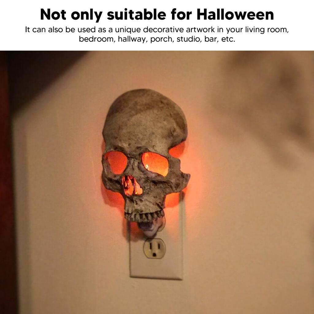 Skull Night Lamp Plug Into Wall Adjustable Brightness Resin Skeleton Night Light Skull Wall Decor for Halloween EU Plug 220V