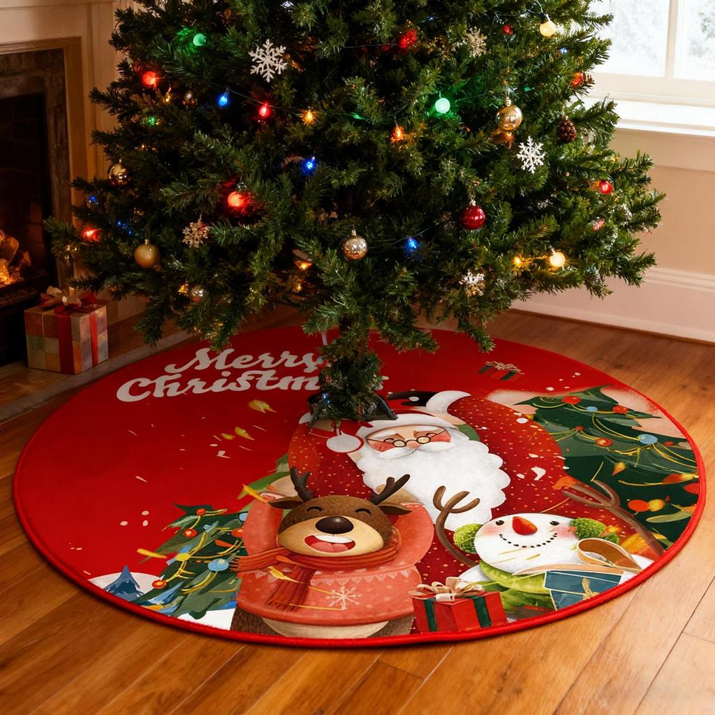 Small Christmas Tree Skirt 35inch Round Indoor Outdoor Winter Decor Holiday Christmas Tree Rug Skirt For New Year Home Dorm