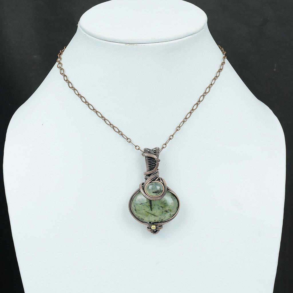 Moos Prehnit Anhänger Kupferdraht Gewickelter Anhänger Handgemacht Edelstein Anhänger Kupferdraht Schmuck zierlicher Anhänger Geschenk für Ihn Designer Anhänger