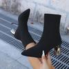 2025 New Woman Pointed Toe Stretch Sock Boots Women Fashion High Heel Shoes Ankle Length Boots Winter Ladies Shoes