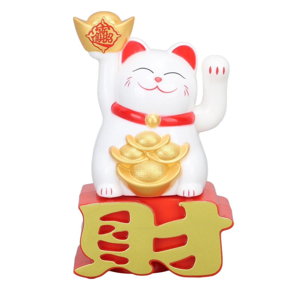 Lucky Cat Ornament Waving Arm Attract Wealth Lucky Fortune Cat for Desktop Car Office Shop White