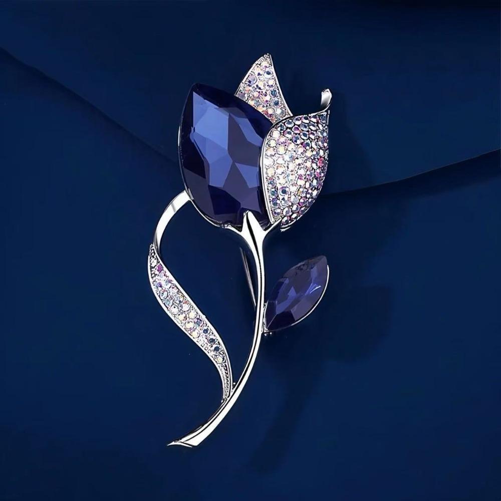 Luxury Lapel Pins Crystal Clothes Suit Accessories New Tulip Flower Brooch  For Women