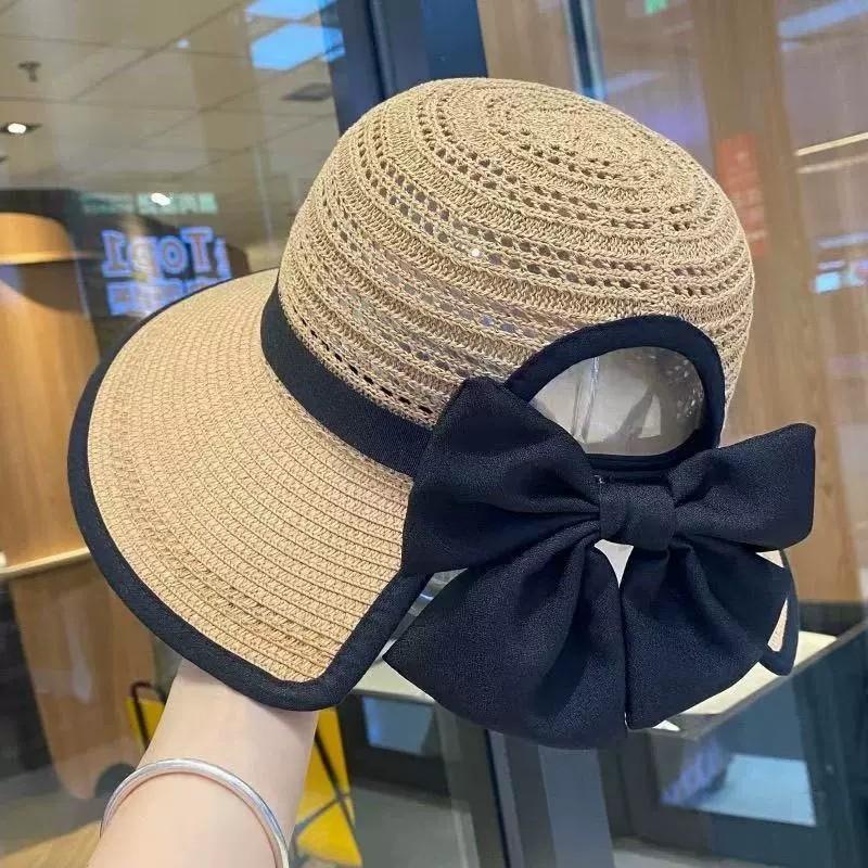 Straw Hat for the Beach Foldable Sun Hat with Ponytail Bow Makes the Face Look Smaller Uv Protection Sun Hat for Outings