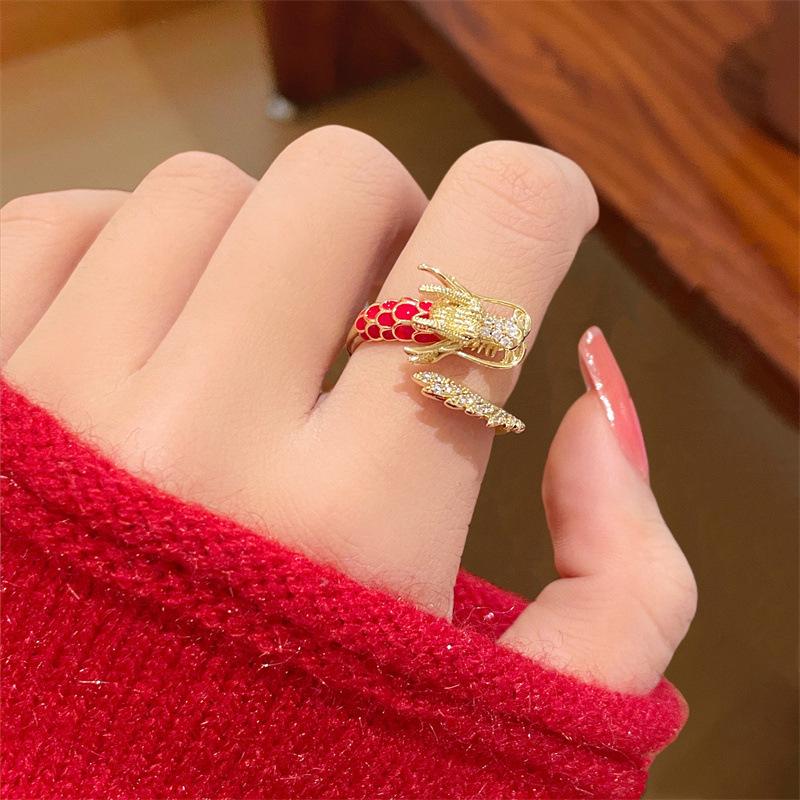 Rose Gold Dragon Head Diamond Ring - European & American Fashion, Light Luxury for Girls