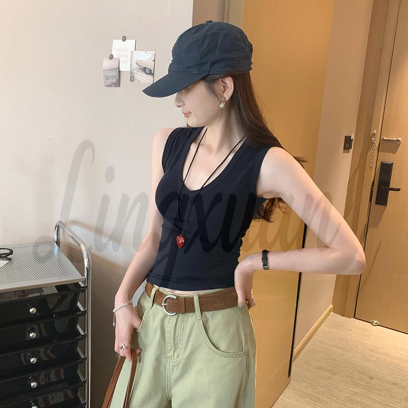 American Style Sleeveless Grey Slim-Fit Vest for Women - Summer 2026 Edition M темно-синий