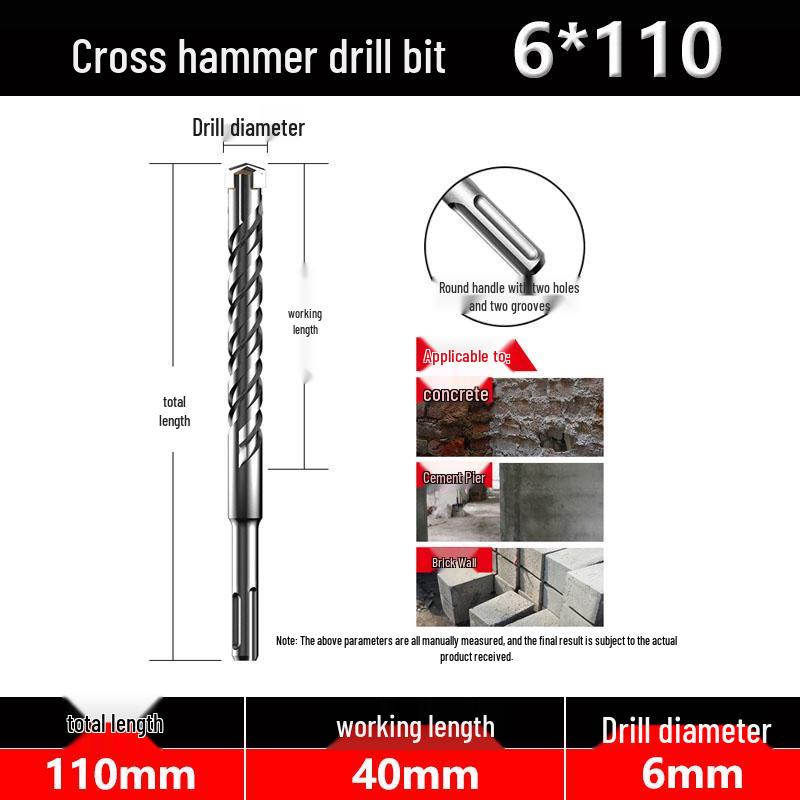 Four-Flute Extended Rotary Hammer Drill Bit for Concrete and Cement with Square Shank