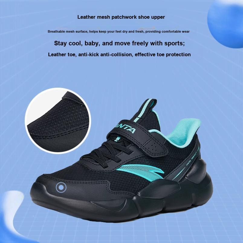 Anta Comfortable Non-Slip Shock Absorbing Wear-Resistant Breathable Lightweight Low-Top Running Shoes Kids sneaker Black Green A312225567H-3