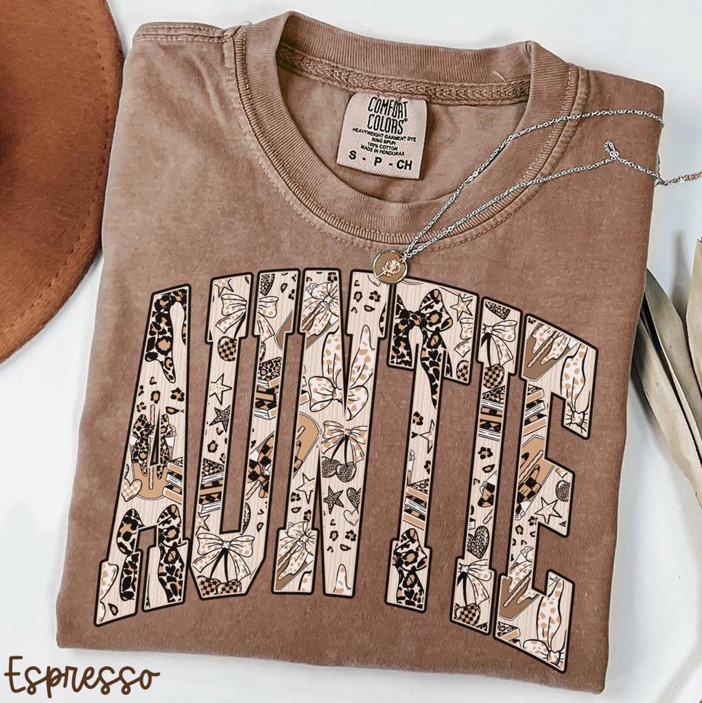 Auntie Comfort Colors Shirt, Leopard Aunt Shirt, Mothers Day Gifts, Bow Sister Tshirt, New Auntie Tee