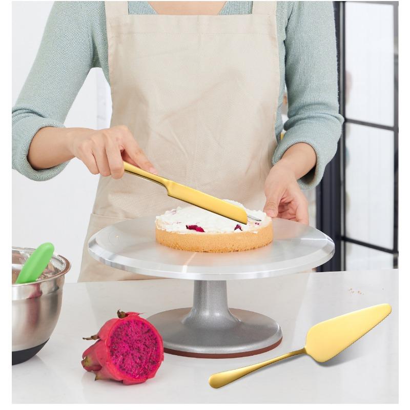 2PCS Stainless Steel Pizza Knife Wedding Birthday Potluck Cake Knife Shovel Baking Set Cut Toast Serrated Bread Knife