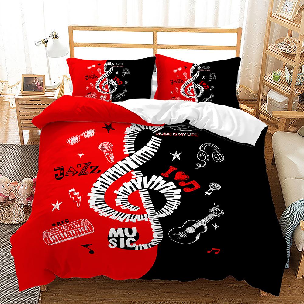 Ebay Hip Hop Pineapple Music 3D Digital Printing Kit Bed Three Piece Quilt Cover