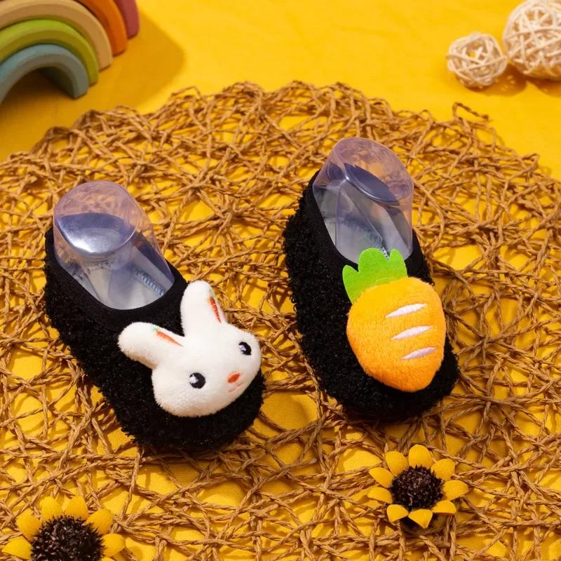 Șosete de podea drăguțe de iarnă și toamnă Kawaii cu păpușă de iepure pentru sugari Baby îngroșate, non-alunecare, copii, șosete de interior, primul mers pe jos