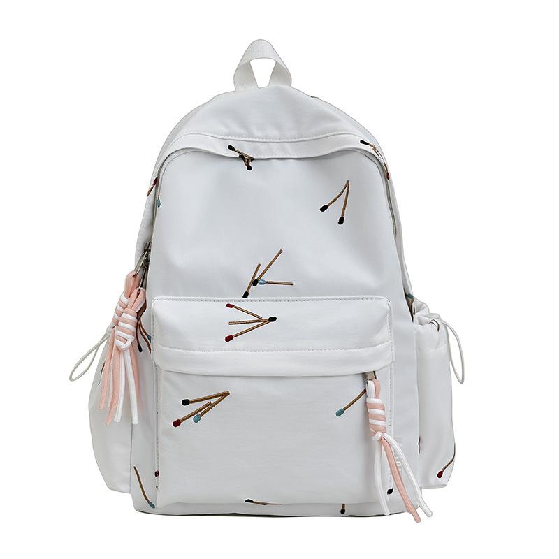 Matchstick Print Backpack for Women and Girls Fashion School Travel Daypack with Tassel Detail
