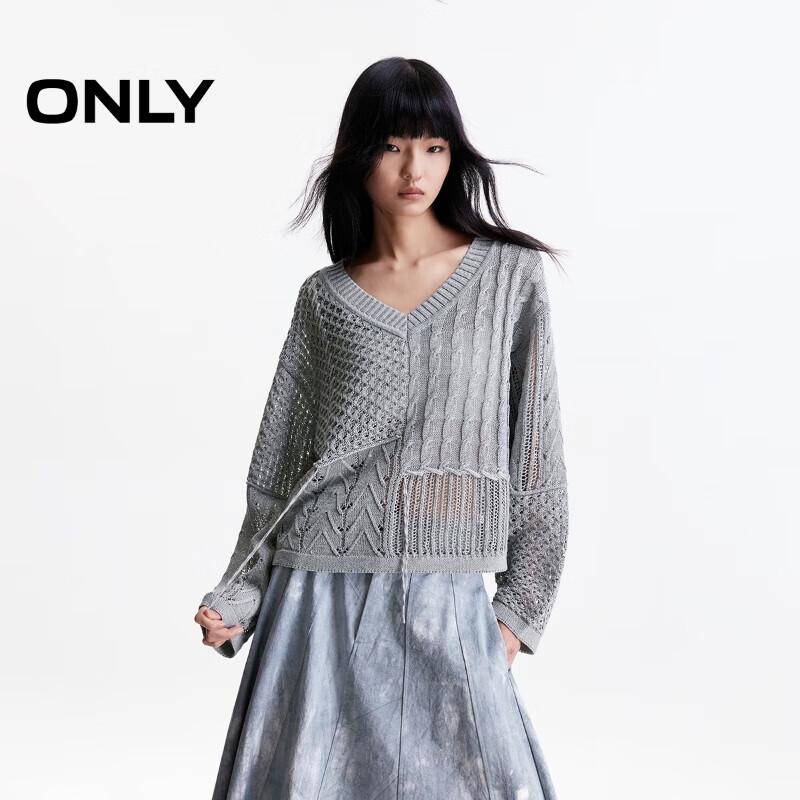 

ONLY Women s Asymmetric Crochet V-Neck Knit Sweater M
