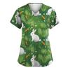 Women's Fashionable V-neck Short-sleeved Work Uniform with Pockets, Easter Print Top, Caregiver Uniform.