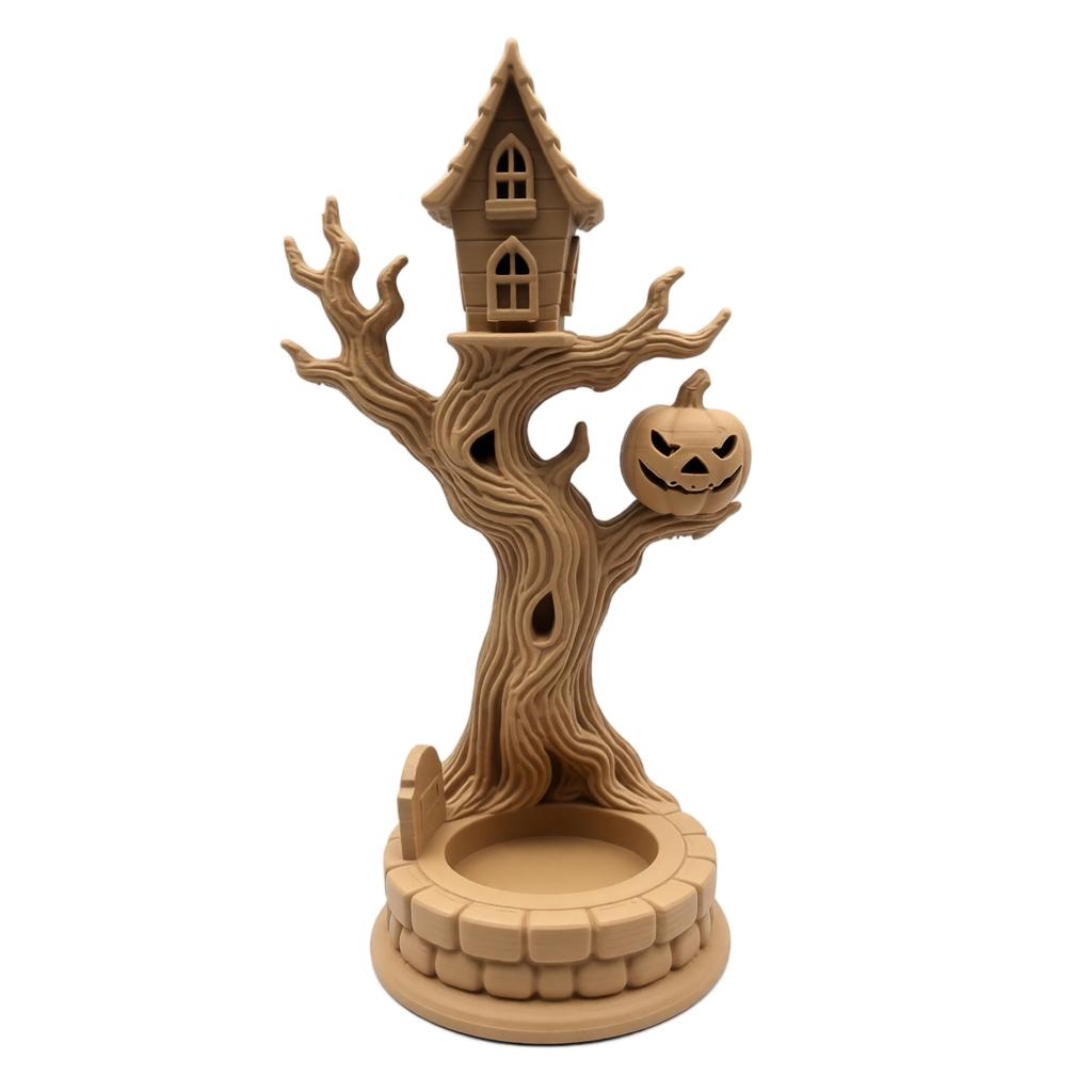 Halloween Tree House Tealight Candle Holder with 3D Printed Pumpkin Tabletop Decor