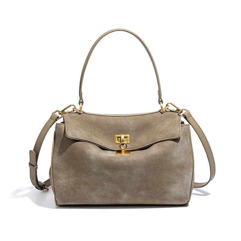 Kelly Bag, High-end Frosted Suede Flap Handbag, Large Capacity Commuting Versatile Single Shoulder Crossbody Bag