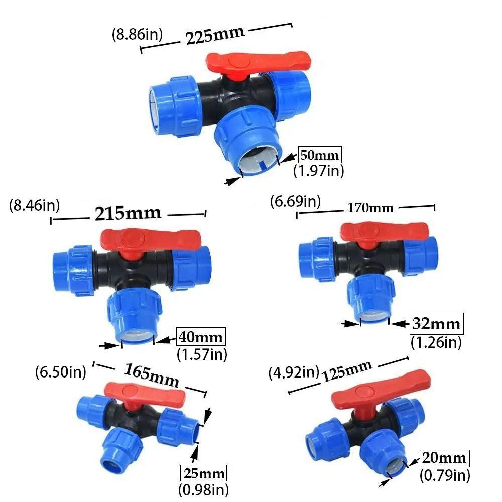 Irrigation 3-Way Ball Valve Plastic Water Pipe Fittings T-type PE Pipe Faucet Diverter  Garden