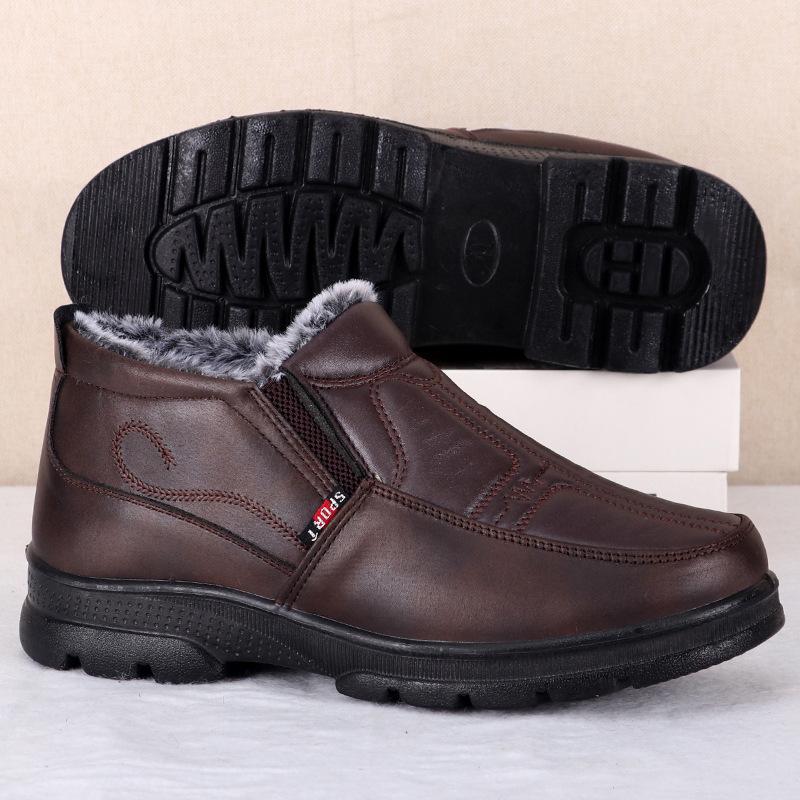 Shoes for Men Winter Fashion Non-slip Cotton Shoes Men's Thickened Leather Waterproof Casual Snow Boots Zapatillas Hombre
